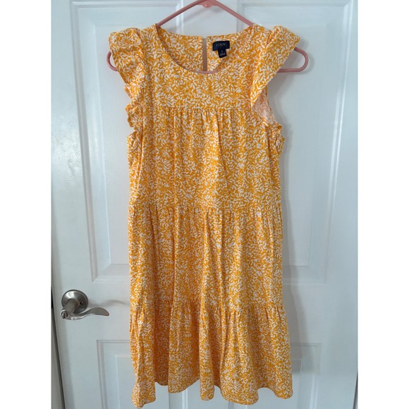 J.Crew Dresses & Skirts - J.Crew Yellow Floral Ruffle Sleeve Tiered Linen Blend Mini Dress Size 2 Preppy